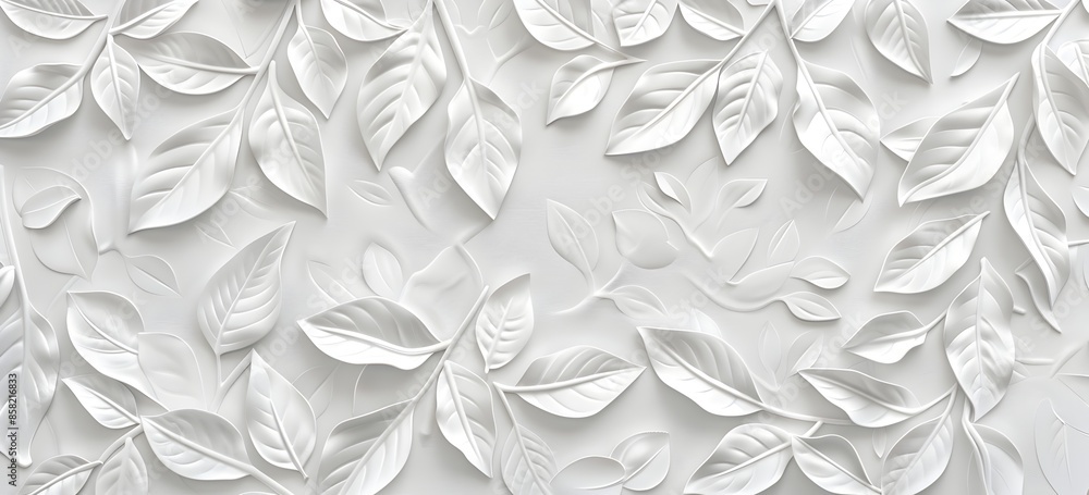 custom made wallpaper toronto digitalWhite background with embossed leaves pattern, seamless texture for wall decoration or interior design. Simple and elegant design with intricate leaf details