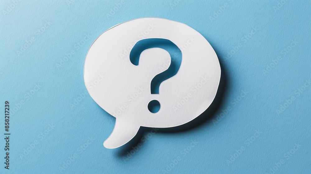 White question mark in a speech bubble on blue background. Conceptual illustration. Ideal for FAQ, customer support, and inquiry visuals. Simplistic and striking design to attract attention. AI White question mark in a speech bubble on blue background. Conceptual illustration. Ideal for FAQ, customer support, and inquiry visuals. Simplistic and striking design to attract attention. AI