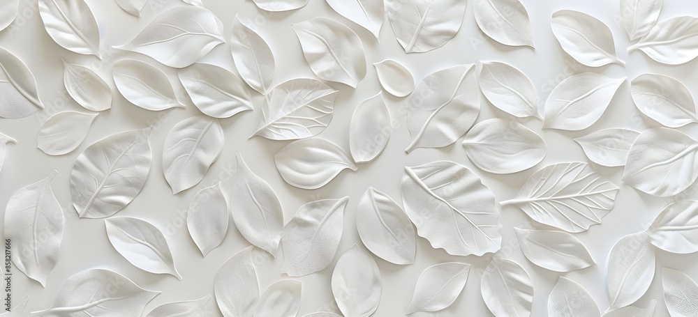 White wall with embossed leaf pattern, seamless texture background White wall with embossed leaf pattern, seamless texture background