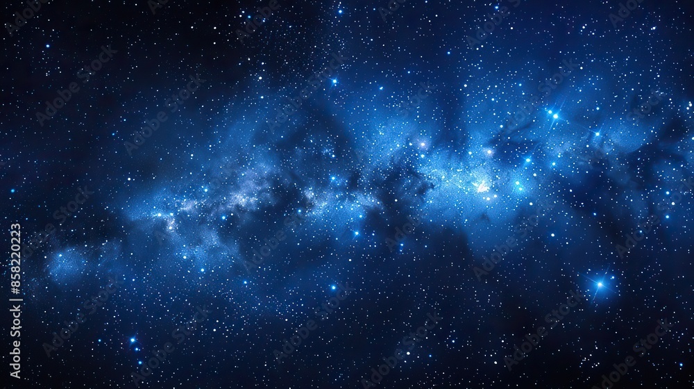 Fototapeta premium Glittering stars adorn a celestial tapestry against the velvety void of space, where nebulae illuminate the darkness with ethereal hues. illustration images