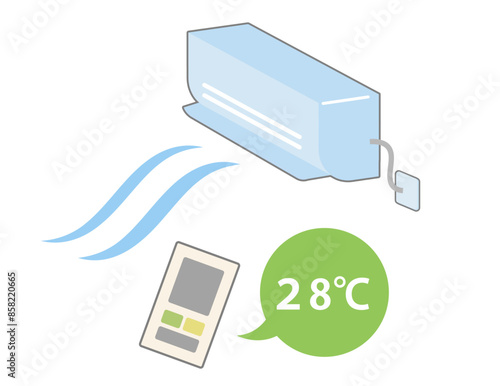 省エネのためにエアコンを28度にするイメージのイラスト