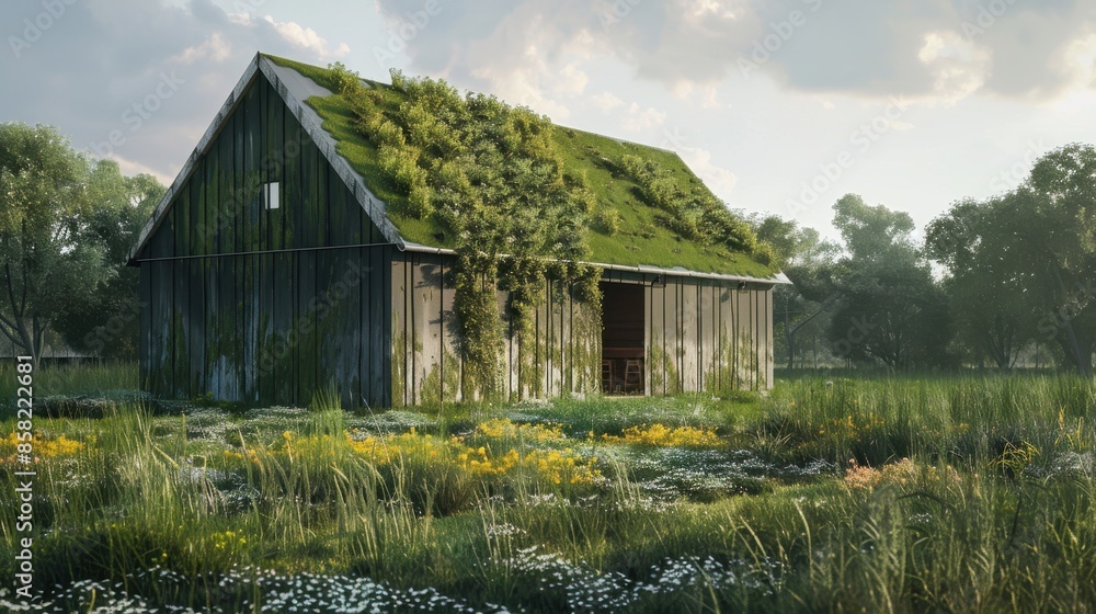 Ecofriendly Polish barn with green roof Ecofriendly Polish barn with green roof