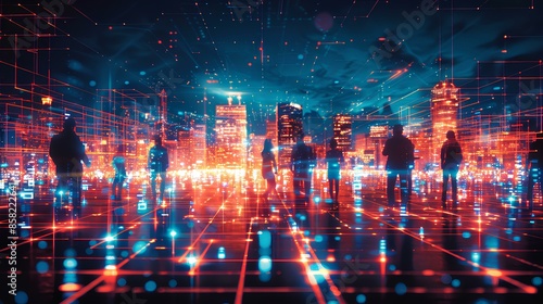 Virtual cityscape with digital data overlay