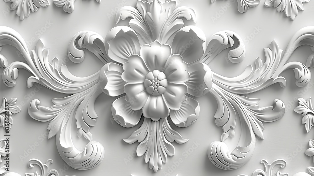 Whimsical white wallpaper adorned with delicate floral motifs. illustration images Whimsical white wallpaper adorned with delicate floral motifs. illustration images