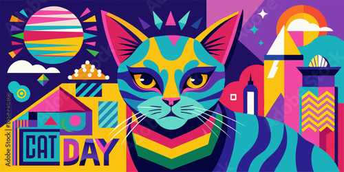 Artwork depicting a cat wearing a crown and showing various facial expression. An artistic depiction of a cat wearing a crown, vibrant in colors and beautifully detailed, perfect for fans of feline il