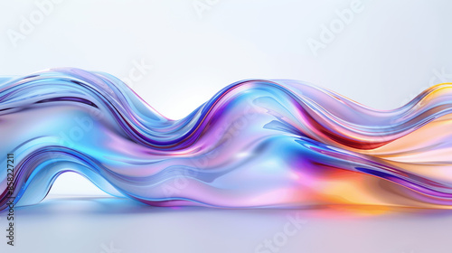 Colorful Abstract Wavy Liquid 3D Render Iridescent Shape with Reflections and Refractions