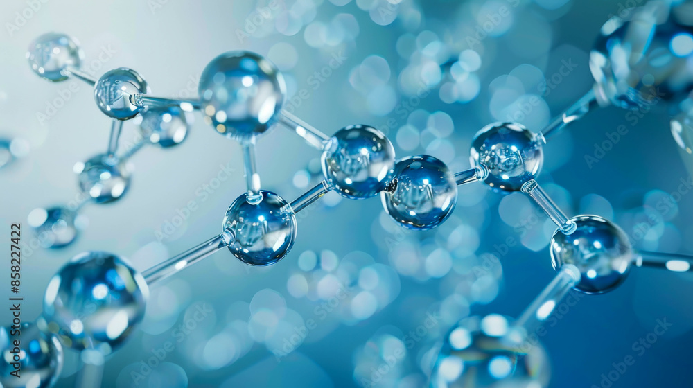 transparent molecules, blue background, close up, under a microscope transparent molecules, blue background, close up, under a microscope