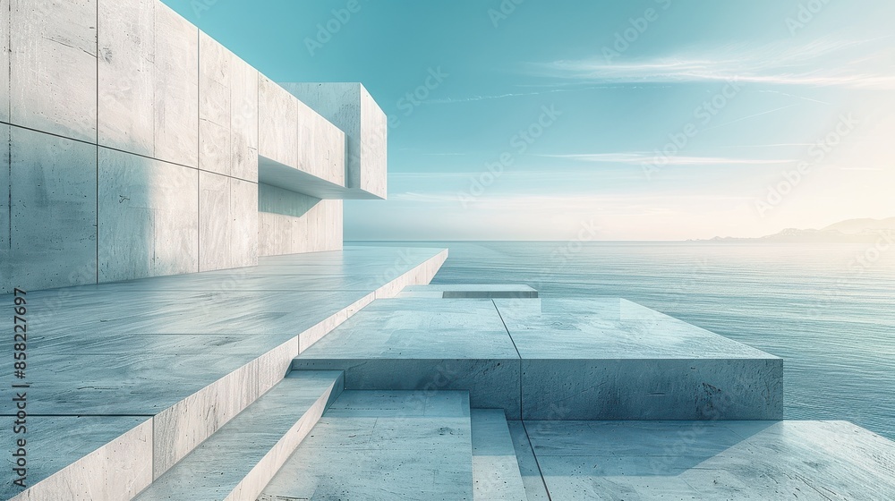 Obraz premium Minimalist abstract wallpaper showcases the beauty of simplicity, with clean lines and geometric shapes of modernist architecture, presenting a peaceful and elegant widescreen display effect
