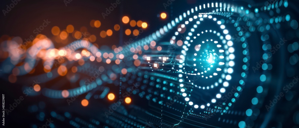 Blue light tunnel with futuristic patterns, capturing the essence of digital space and technological advancement Blue light tunnel with futuristic patterns, capturing the essence of digital space and technological advancement