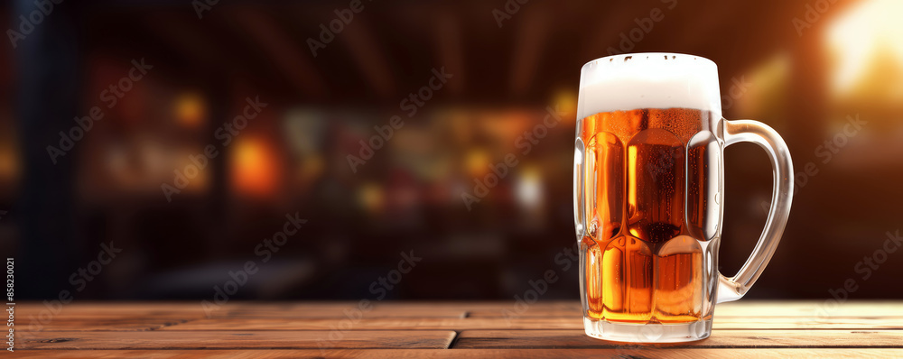 a beer mug placed on rustic wood table a beer mug placed on rustic wood table
