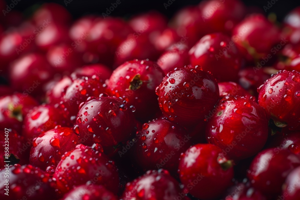 A bunch of red cherries with water droplets on them A bunch of red cherries with water droplets on them