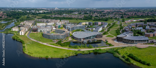 York University, aerial view of the University of York, England. Campus and main buildings on a summers day.