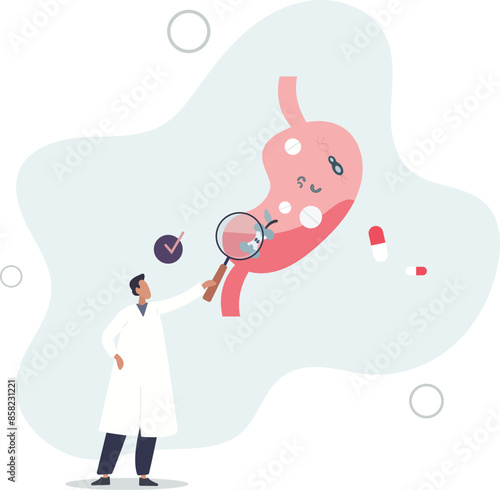 Gastroenterology as digestive system disorder diagnosis .Stomach doctor examination and checking for disorders.flat illustration.