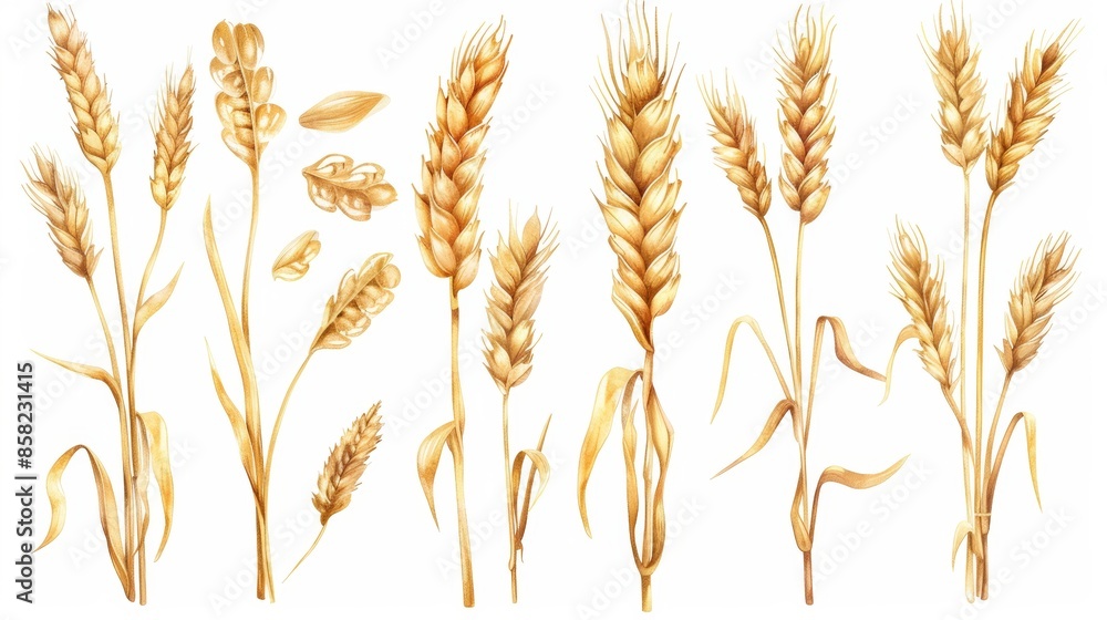 A bunch of grain ears hand drawn in modern format. Illustration in vintage style. Wheat grain, granule, kernel, corn, rye, barley, oats, rice, buckwheat, grass, bran, etc. A bunch of grain ears hand drawn in modern format. Illustration in vintage style. Wheat grain, granule, kernel, corn, rye, barley, oats, rice, buckwheat, grass, bran, etc.