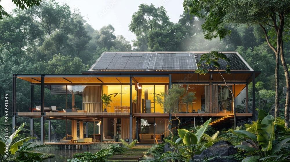 Thai house with solar panels Thai house with solar panels