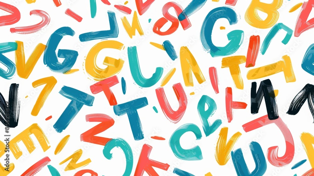 With bold brush drawn capital letters, this banner is seamless. The background is scattered with random alphabet letters. With bold brush drawn capital letters, this banner is seamless. The background is scattered with random alphabet letters.