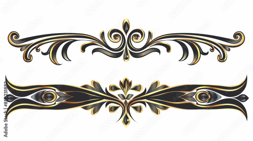 A black art deco divider with gold ornaments as a decorative element A black art deco divider with gold ornaments as a decorative element