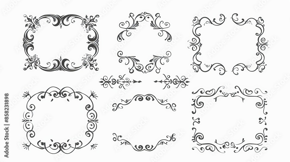A collection of squiggle and twirl filled rectangles for images and text elements with black highlighting borders. A collection of squiggle and twirl filled rectangles for images and text elements with black highlighting borders.
