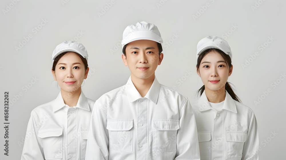 Hardworking team of employees in uniform working together at the factory Hardworking team of employees in uniform working together at the factory