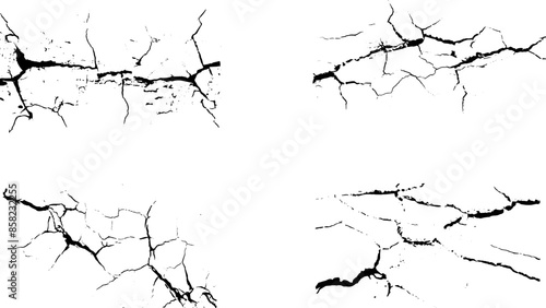 Surface fissures and cracks grunge from earthquake top view in ground. Collection of crack vectors. Collection of wall cracks.