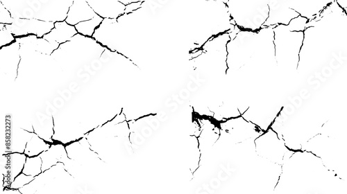 Surface fissures and cracks grunge from earthquake top view in ground. Collection of crack vectors. Collection of wall cracks. photo