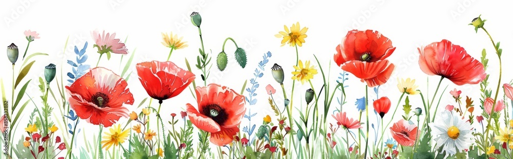 Hand drawn watercolor frame of wild flowers Hand drawn watercolor frame of wild flowers