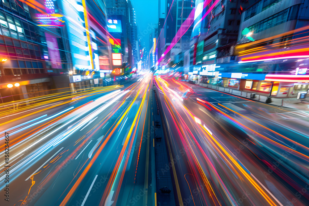 A vibrant cityscape with motion blur light trails.
A vibrant cityscape with motion blur light trails.