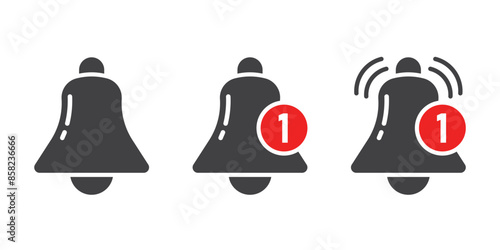 Notification bells icon set in flat style. Incoming inbox message vector illustration on isolated background. Ringing bell sign business concept.