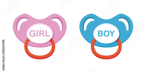 Baby pacifier icon in flat style. Nipple for newborn child vector illustration on isolated background. Soother sign business concept.