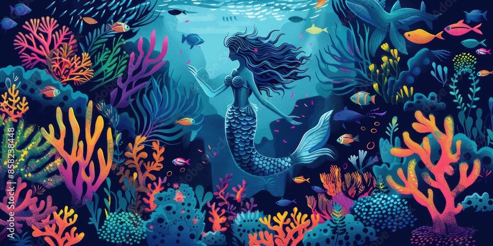 Whimsical Mermaid in a Colorful Reef Whimsical Mermaid in a Colorful Reef