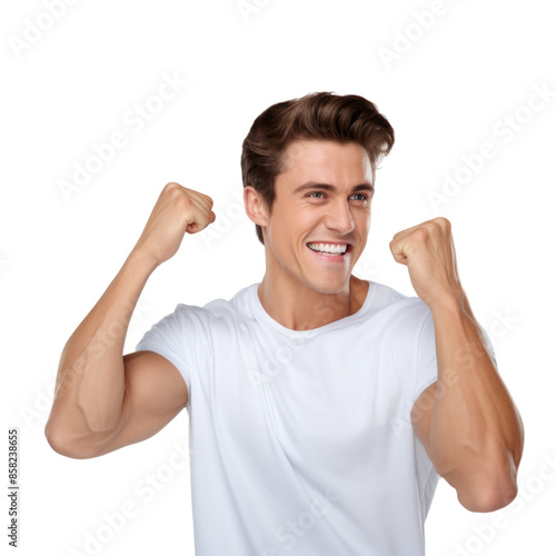 Young man hold fist and scream 