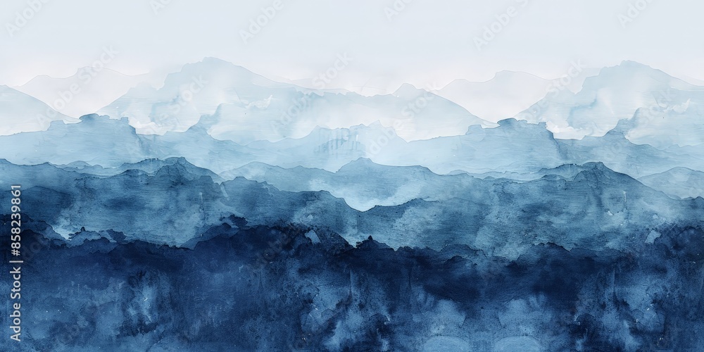 Watercolor Landscape of Mountains and Sky