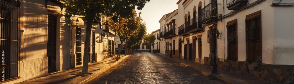 Fototapeta premium Historic Spanish town with solarpowered street lamps