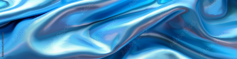 Smooth Iridescent Blue Silk Fabric Background with Soft Waves and Reflective Texture Smooth Iridescent Blue Silk Fabric Background with Soft Waves and Reflective Texture