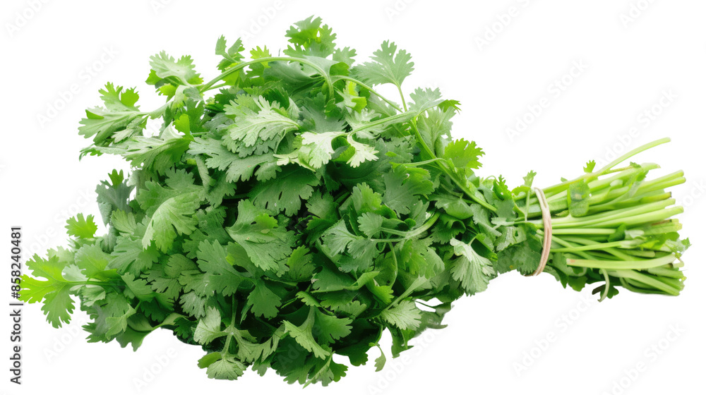 Photograph of a bunch of fresh parsley, its flat leaves and mild flavor, showcased on a transparent canvas. Photograph of a bunch of fresh parsley, its flat leaves and mild flavor, showcased on a transparent canvas.