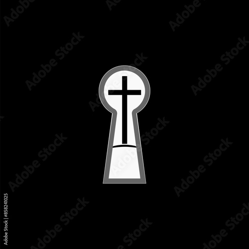  Cross and key icon illustration flat style simple  isolated on black background