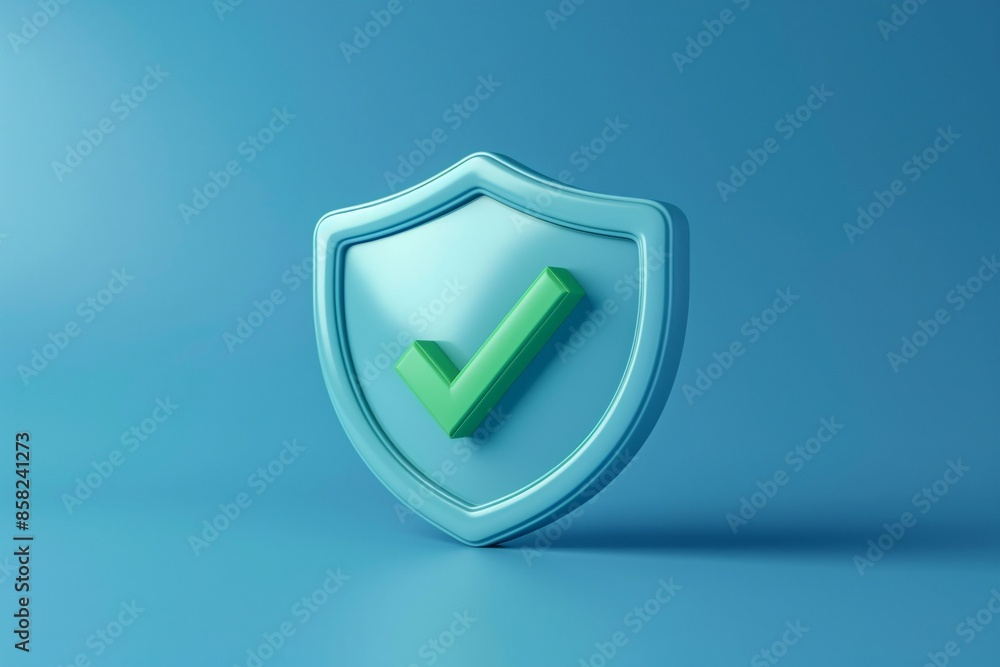 Blue shield with a green checkmark symbolizing security, protection, and safety. Ideal for cybersecurity, approval, and assurance concepts. 3D Illustration. Blue shield with a green checkmark symbolizing security, protection, and safety. Ideal for cybersecurity, approval, and assurance concepts. 3D Illustration.