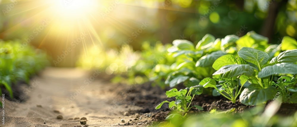 Community garden with diverse plants, natural sunlight, promoting urban gardening and sustainability, vibrant and diverse Community garden with diverse plants, natural sunlight, promoting urban gardening and sustainability, vibrant and diverse