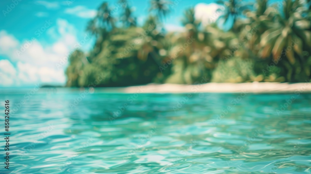 Fototapeta premium Blurred background of a tropical island and lagoon Cook Islands