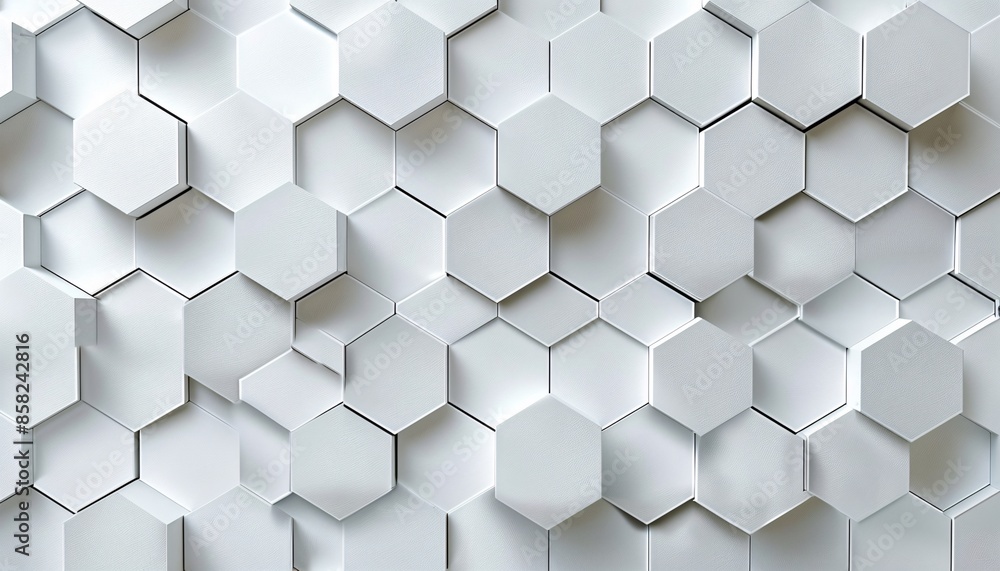 Naklejka premium Abstract White Hexagonal Pattern Background with 3D Geometric Shapes and Modern Design