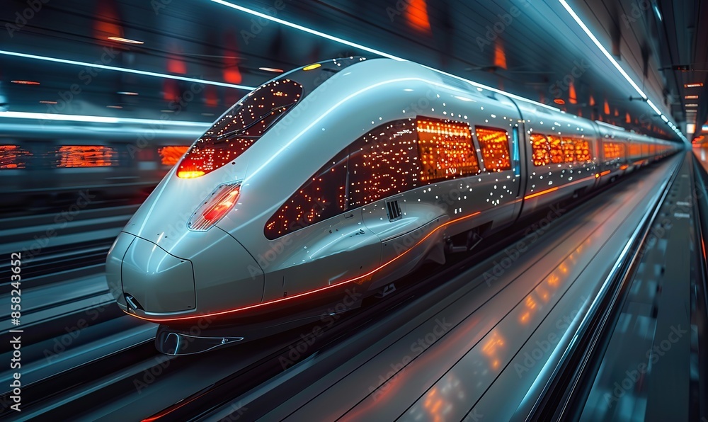 Future bullet trains run on electricity, symbolizing speed and the development of modern technology and science. Future bullet trains run on electricity, symbolizing speed and the development of modern technology and science.