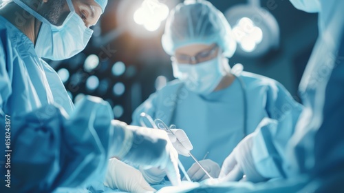 Medical team in an operating room, performing heart surgery, detailed and professional, representing healthcare excellence, high resolution