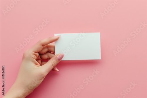 A hand holding a blank white card