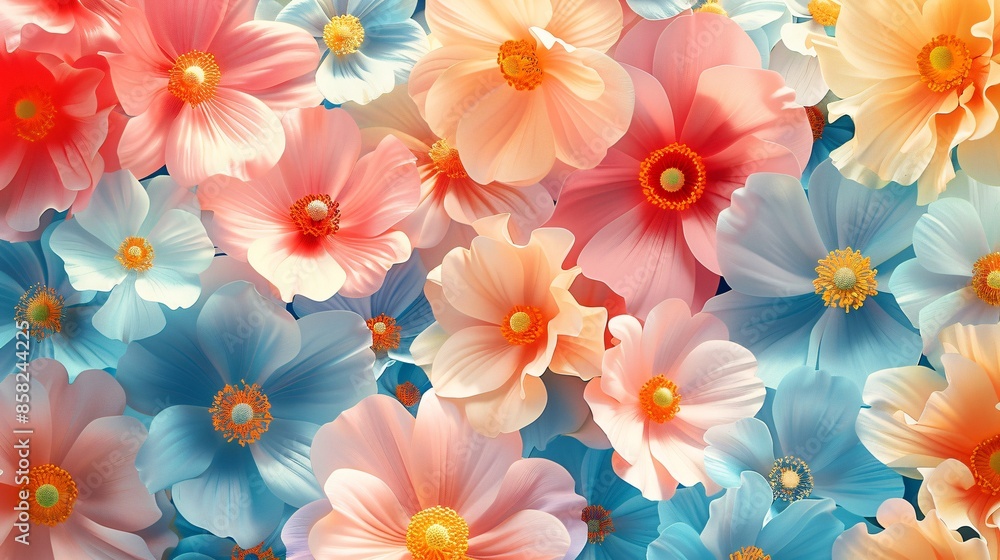 Vibrant Close-Up of Colorful Flowers in Full Bloom with Soft Focus and Bright Background Vibrant Close-Up of Colorful Flowers in Full Bloom with Soft Focus and Bright Background