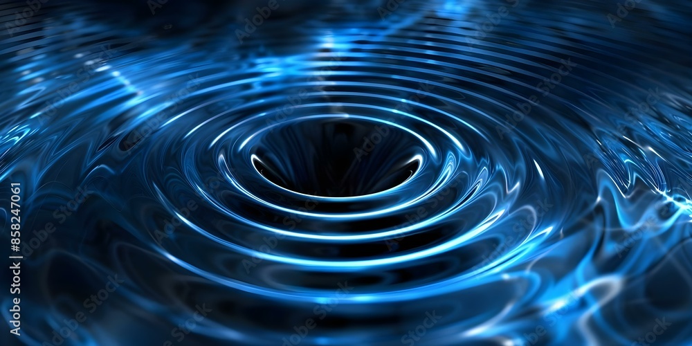 Image displays circular electromagnetic waves with distorted surface movement. Concept Physics, Electromagnetic Waves, Wave Propagation, Surface Distortion, Energy Transmission Image displays circular electromagnetic waves with distorted surface movement. Concept Physics, Electromagnetic Waves, Wave Propagation, Surface Distortion, Energy Transmission