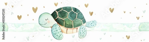 Cute cartoon turtle with hearts. photo