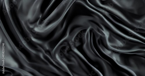Luxurious black silk fabric waves creating elegant slow motion background