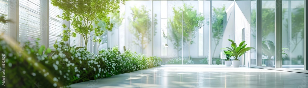 Fototapeta premium A modern office space with elements of nature infused throughout, promoting a harmonious relationship with the environment