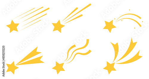 Set of shooting star sparkle galaxy meteor fall flat Illustration vector