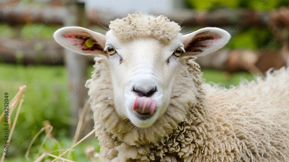Funny sheep. Portrait of sheep showing tongue. Funny sheep. Portrait of sheep showing tongue.